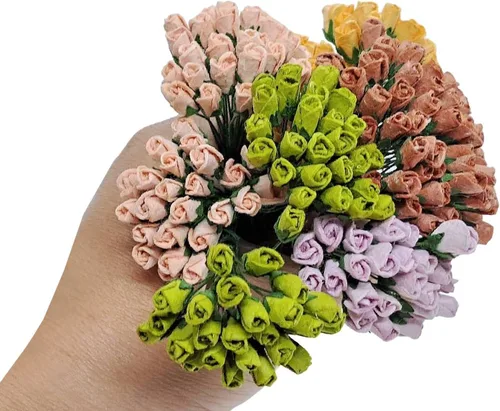 Miniatura 7 de ChangThai Design 50 piezas de papel de rosa blanca de ¼ pulgadas de diámetro, ramo de flores para álbumes de recortes, manualidades, papel