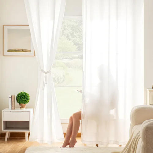 Miniatura 13 de DWCN Cortinas traslúcidas color verde frijol para sala de estar y dormitorio - Cortinas voile con aspecto de lino sintético con ojales en la parte