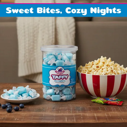 Miniatura 5 de Fairtime Caramelo de frambuesa azul, tarro de 21 onzas – Taffy de agua salada envuelta individualmente para regalos de dulces suaves y masticables