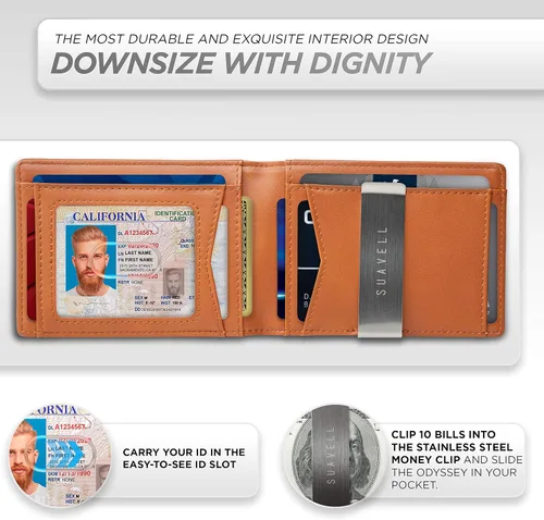 Miniatura 4 de Suavell Billeteras delgadas de cuero para hombres. Cartera con clip para dinero. Cartera de perfil bajo RFID Cartera minimalista
