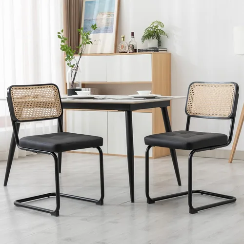 KCC Juego de 2 sillas de comedor modernas de mediados de siglo, ratán de piel sintética, sillas auxiliares de comedor de cocina con patas de metal y