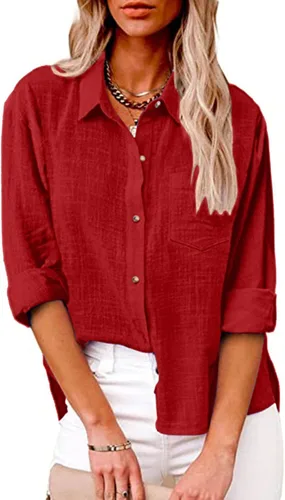 Miniatura 52 de SMIDOW Camisa de algodón y lino con botones para mujer