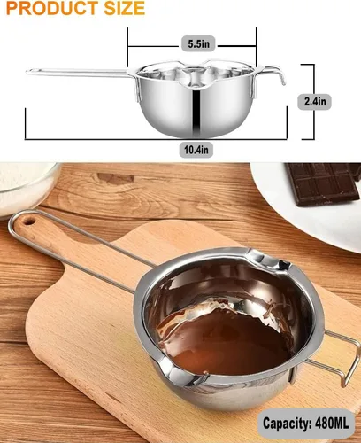 Miniatura 2 de Olla de acero inoxidable doble para derretir chocolate, caramelo y la fabricación de velas Agarradera plateada