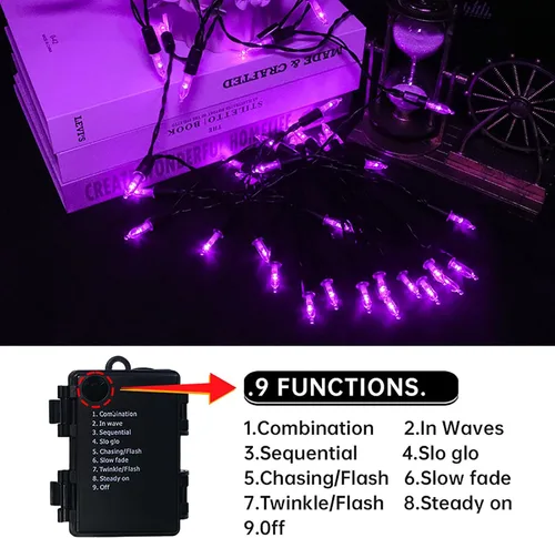 Miniatura 5 de MULTI-SPARKING - Luces de Halloween operadas con batería - 50 luces LED mini moradas para árbol pequeño, corona, manualidades, decoración