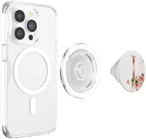Miniatura 4 de Rose Blush Floral Monogram Letra J Rosa Flores PopSockets MagSafe PopGrip para iPhone