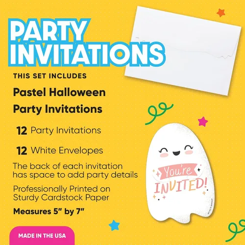 Miniatura 3 de Big Dot of Happiness Tarjetas de invitación de Halloween rosadas, invitaciones para fiesta de calabaza con sobres blancos de primera calidad, juego