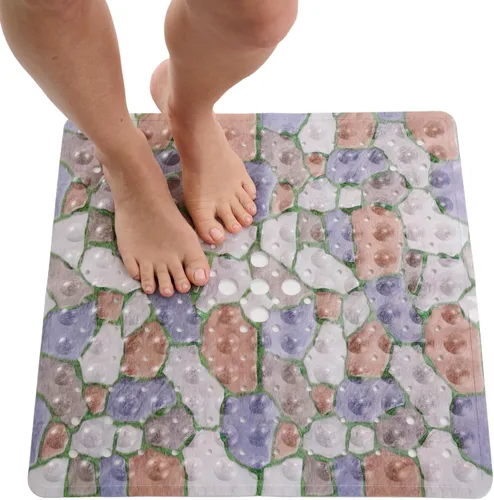 Miniatura 12 de ENKOSI Tapete de ducha cuadrado antideslizante de 21 x 21 pulgadas con ventosas y agujeros de drenaje, tapete antideslizante para ducha