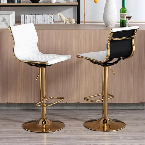 Miniatura 2 de Taburete de bar blanco de piel sintética ajustable en altura de mostrador con respaldo para isla de cocina, barra de desayuno