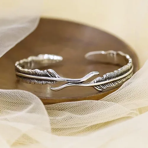 Miniatura 4 de RIOSO Juego de 3 pulseras de plata para hombres y mujeres, con diseño de alas de ángel, plumas, hojas de ángel, juego de pulseras, Sin gemas.