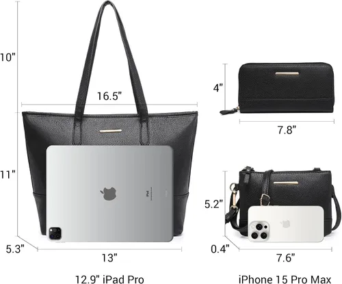 Miniatura 4 de 3 bolsos y bolsos de mano para mujer, bolso cruzado grande de piel sintética con asa superior, bolso de hombro con cartera