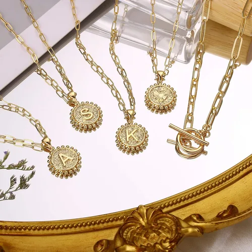 Miniatura 6 de Collares con iniciales en capas de oro para mujer, collar de cadena de clip chapado en oro real de 14 quilates, collares con inicial, gargantilla