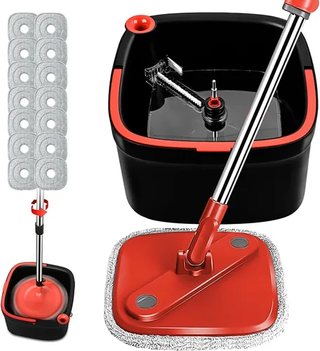 Miniatura 10 de Juego de trapeador giratorio y cubo con sistema de agua sucia y limpia de separación automática con cabezal de trapeador giratorio de 360°