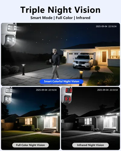 Miniatura 6 de 【Audio de 2 vías y vista de 360°】 Cámaras de seguridad PTZ de 4MP inalámbricas para exteriores, sistema de vigilancia WiFi para el hogar, kits