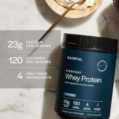 Miniatura 8 de Gainful Everyday Whey Protein en polvo, 23g de proteína por porción, sin sabor, apoya el crecimiento muscular, la recuperación y la nutrición