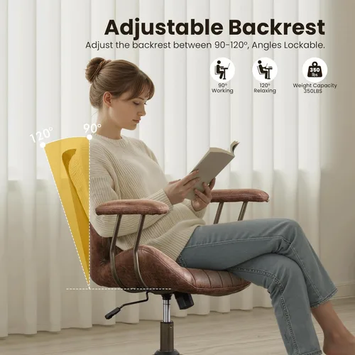 Miniatura 4 de Silla de escritorio de oficina en casa, silla de oficina moderna de mediados de siglo con soporte lumbar ajustable, silla ejecutiva de altura Marrón