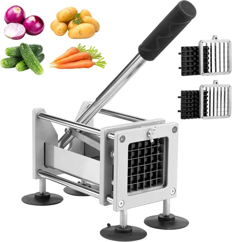 Cortador de papas fritas profesional de acero inoxidable con cuchillas de 1/2 pulgada y 3/8 pulgadas, cortador comercial de papas fritas para papas,