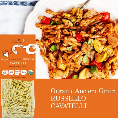 Miniatura 2 de 3 paquetes de pastas de trigo italiano orgánico durum, cavatelli – Russelló de grano antiguo siciliano vegano elaborado en Italia. Índice bajo