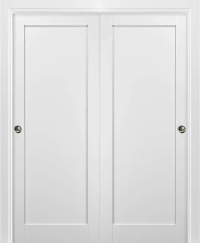 Puerta corrediza SARTODOORS Quadro 4111 Bypass Puertas interiores, sin vidrio, MDF, 36x80, blanco, accesorios de estilo moderno incluidos