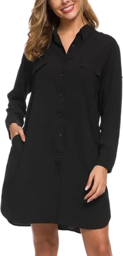 Miniatura 4 de MANAIXUAN Women's Shirt Dress V Neck Long Sleeve Loose Casual with Pockets Front Button