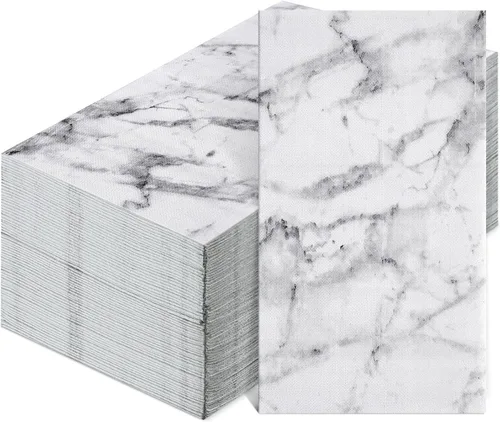 Zonon 200 toallas de mano de papel para baño, toallas de mano desechables de mármol, toallas decorativas de mármol para cena, servilletas de