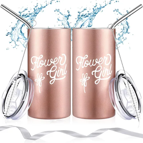 Miniatura 9 de Yungyan Vaso de regalo para niña de las flores, botella de agua con popote, cepillo de limpieza, cinta para propuesta de boda, regalo de fiesta