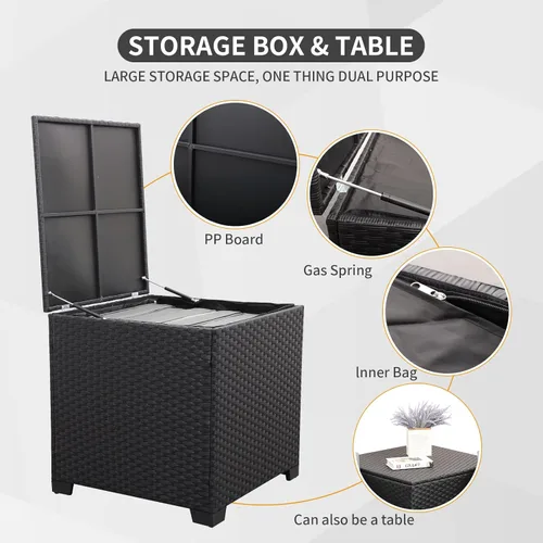 Miniatura 4 de Rattaner Juego de muebles de patio de 6 piezas, mesa de fuego para exteriores, fogata de gas de 45 pulgadas con caja de almacenamiento al aire Gris