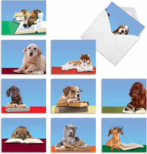 Miniatura 10 de The Best Card Company Juego de 10 notas de agradecimiento surtidas de 4 x 5.12 pulgadas con sobres (10 diseños, 1 cada uno) COMICAL CANINES: 10