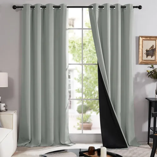 Miniatura 77 de Deconovo Cortinas 100% opacas, cortinas de ventana con aislamiento térmico, paneles reductores de ruido, cortinas de forro negro, con ojales