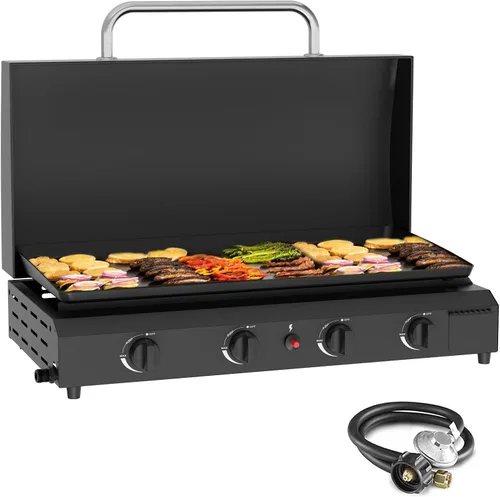 Miniatura 9 de SKOK Parrilla de gas de 3 quemadores con campana, parrilla de propano para exteriores de 25.6 pulgadas, parrilla de gas portátil con parte superior