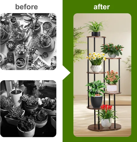 Miniatura 8 de Soporte para plantas de interior – Soporte para plantas de 6 niveles para 7 macetas, estante para plantas de flores, estante grande de madera