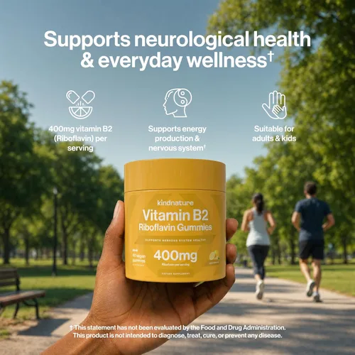 Miniatura 3 de kindnature Vitamina B2 Riboflavina 400 mg y gomitas de potasio para adultos y niños - Suplemento de potasio 500 mg y riboflavina 400 mg gomitas