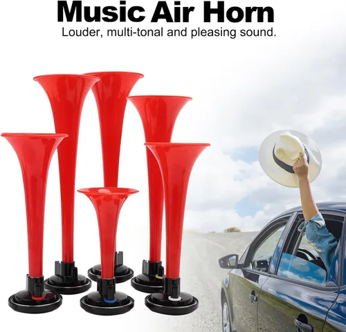 Miniatura 2 de FARBIN Bocina musical con sonido musical de 6 trompetas con compresor, juego de melodía de padrino, rojo, 12 V, 150 db, para tren, camión