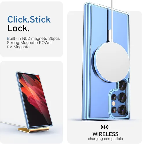 Miniatura 2 de ANNGELAS Funda protectora para Samsung Galaxy S22 Ultra Mag-Safe, delgada funda protectora a prueba de golpes con magnético, parte trasera dura