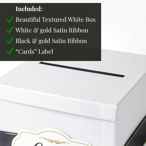 Miniatura 8 de Merry Expressions Caja de tarjetas de boda en blanco y negro de 10 pulgadas para fiestas, tarjetas de regalo para cumpleaños, graduación, recepción