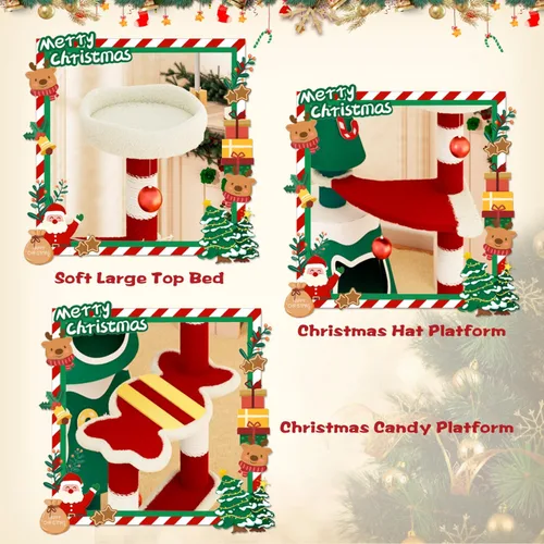 Miniatura 5 de YARUOMY Árbol de Navidad para Gatos, Torre para Gatos de Interior con 2 Condominios para Gatos, Poste Rascador Engrosado para Gatos, Lindos Muebles