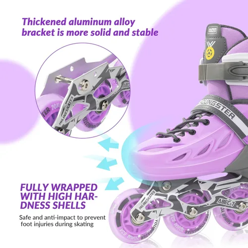 Miniatura 6 de SUPER YOUNGSTER Patines en línea ajustables para niños y niñas de 4 a 12 años con ruedas iluminadas, patines en línea para niños y niñas Púrpura