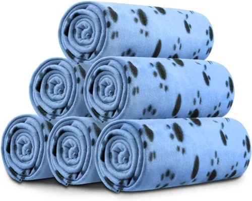 Miniatura 11 de Comsmart Mantas para perros pequeños, paquete de 6 mantas para cachorros, lindas mantas para mascotas con estampado de patas para perro, cachorro