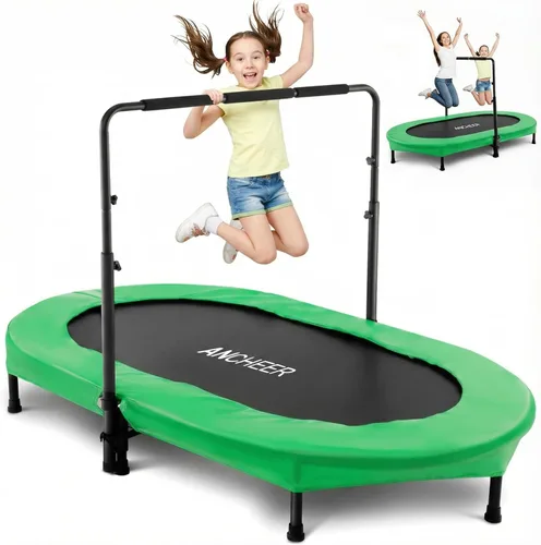 ANCHEER Trampoline for Kids, Toddler Trampoline Indoor Sports and Outdoor Games 56" Kids Rebounder 220LBS Capacity with Adjustable Safety Handrail