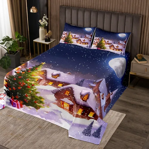 Miniatura 7 de Juego de colcha de Feliz Navidad, tamaño Queen para niños, niñas, decoración de Navidad, juego de edredón cuadrado negro y blanco, colcha geométrica