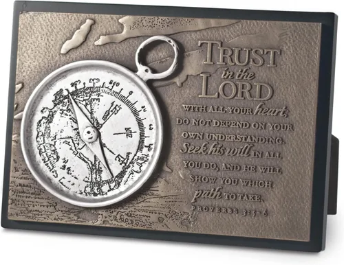 Lighthouse Christian Products Trust - Brújula de placa de escultura de piedra fundida, tono bronce martillado, 6.5 x 4.5 pulgadas