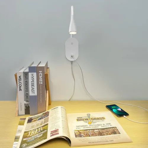 Miniatura 7 de Luz de lectura de pared para libros en la cama, lámpara de pared de cabecera con salida USB, lámpara de lectura regulable con 5 controles táctiles