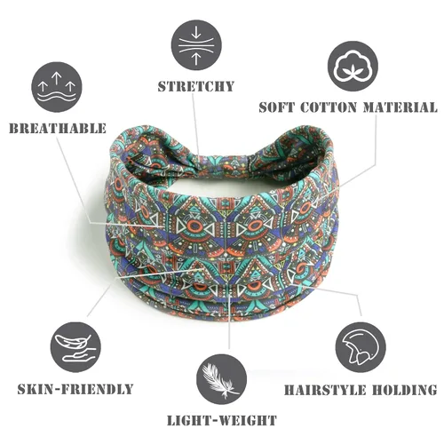 Miniatura 3 de FULZTEY Diademas bohemias para mujer, elegantes diademas con estampado floral, turbante de nudo ancho, elástico, para yoga, correr, entrenamiento