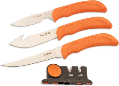 OUTDOOR EDGE Wild Roll Pack - Kit de caza de 5 piezas y conjunto de procesamiento de caza - Incluye cuchillo desollador con gancho para destripar,