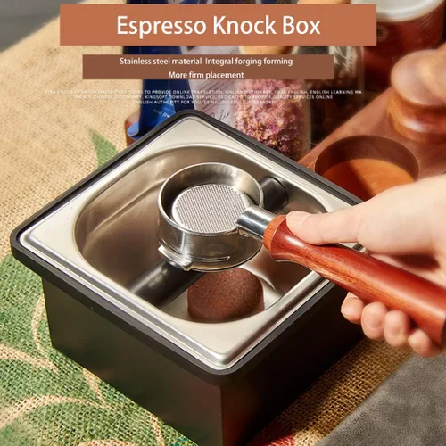 Miniatura 3 de Caja de acero inoxidable para café molido con base antideslizante extraíble, absorbente de golpes para molienda de filtro de portafiltros (S)