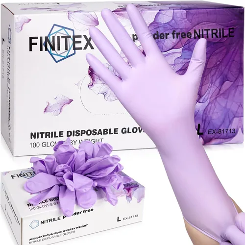 FINITEX Guantes desechables de nitrilo sin látex, color morado, 5 mil 100 unidades, sin látex/polvo, 12 pulgadas, guantes de limpieza para examen