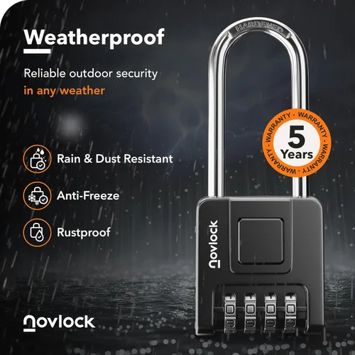 Miniatura 3 de Cerradura de combinación de grillete largo de 2.76 pulgadas para exteriores e interiores, resistente, resistente a la intemperie, seguridad de 4