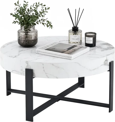 Miniatura 11 de LKTART Mesa de centro para sala de estar, mesas de centro redondas de madera con almacenamiento, mesa de té moderna de centro de metal para Marrón