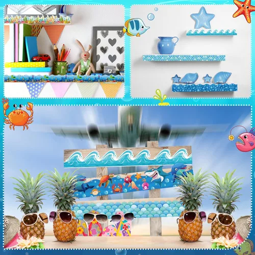 Miniatura 5 de Containlol Bordes para decoración de tablón de anuncios, 118 pies de borde festoneado con tema oceánico para tablón de anuncios de aula