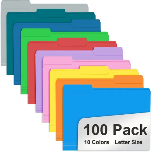 Miniatura 15 de RAZCC - Carpeta de archivos, paquete de 100 carpetas de archivos con pestaña de corte de 1/3, tamaño carta, amarillas, carpetas con pestañas, ideal