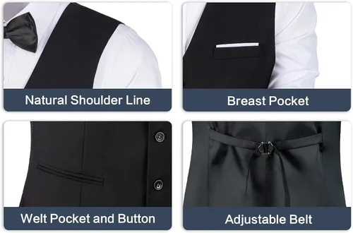 Miniatura 5 de Mrbuerly Chaleco de traje para hombre, chaleco de esmoquin para boda, chaleco formal con cuello en V